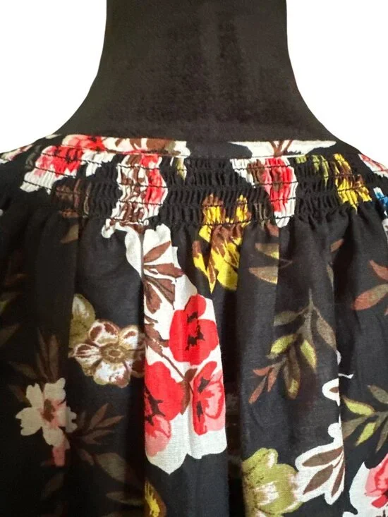 Floral Black Short-Sleeve Blouse With Tassel Tie Neck By Marc New York Jeans - S - Picture 5 of 6